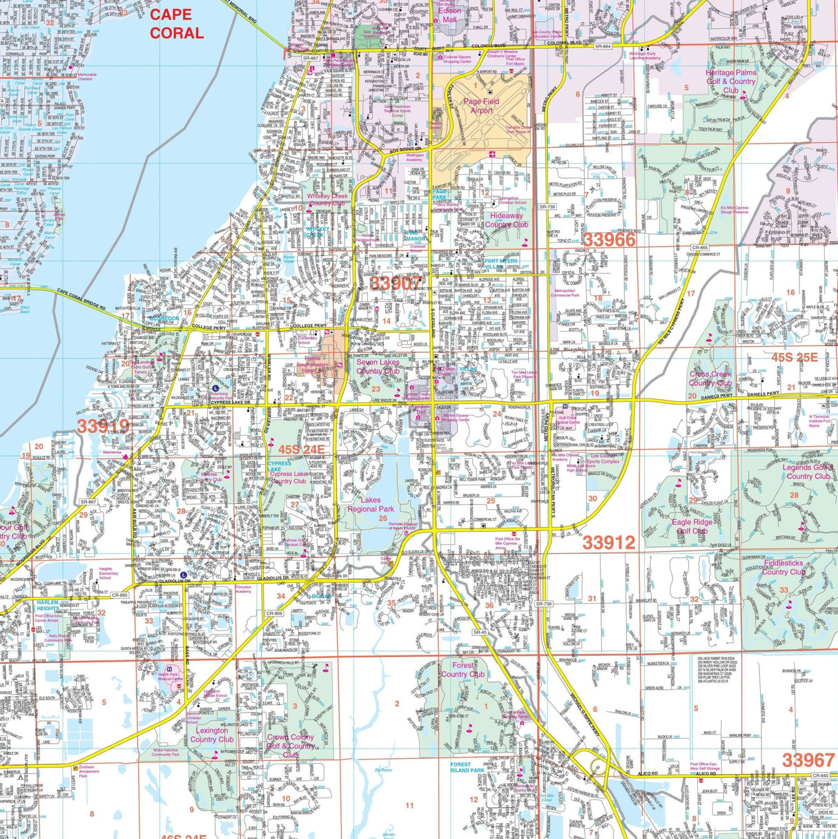 Fort Myers & Lee County, FL Wall Map - Ultimate Globes - POD - KA - C - FL - FORTMYERS - PAPER - Ultimate Globes