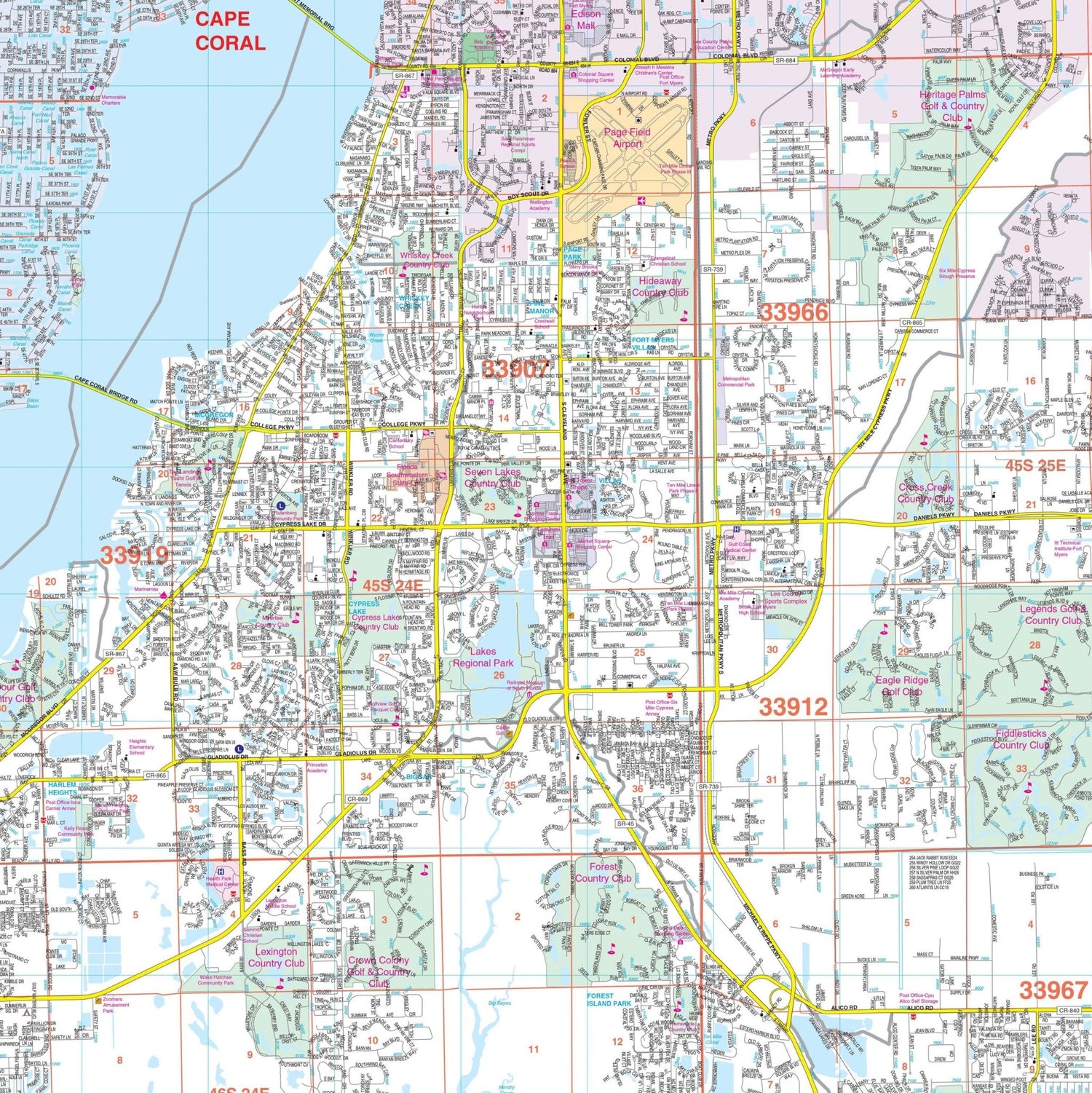 Fort Myers & Lee County, FL Wall Map - Ultimate Globes - POD - KA - C - FL - FORTMYERS - PAPER - Ultimate Globes