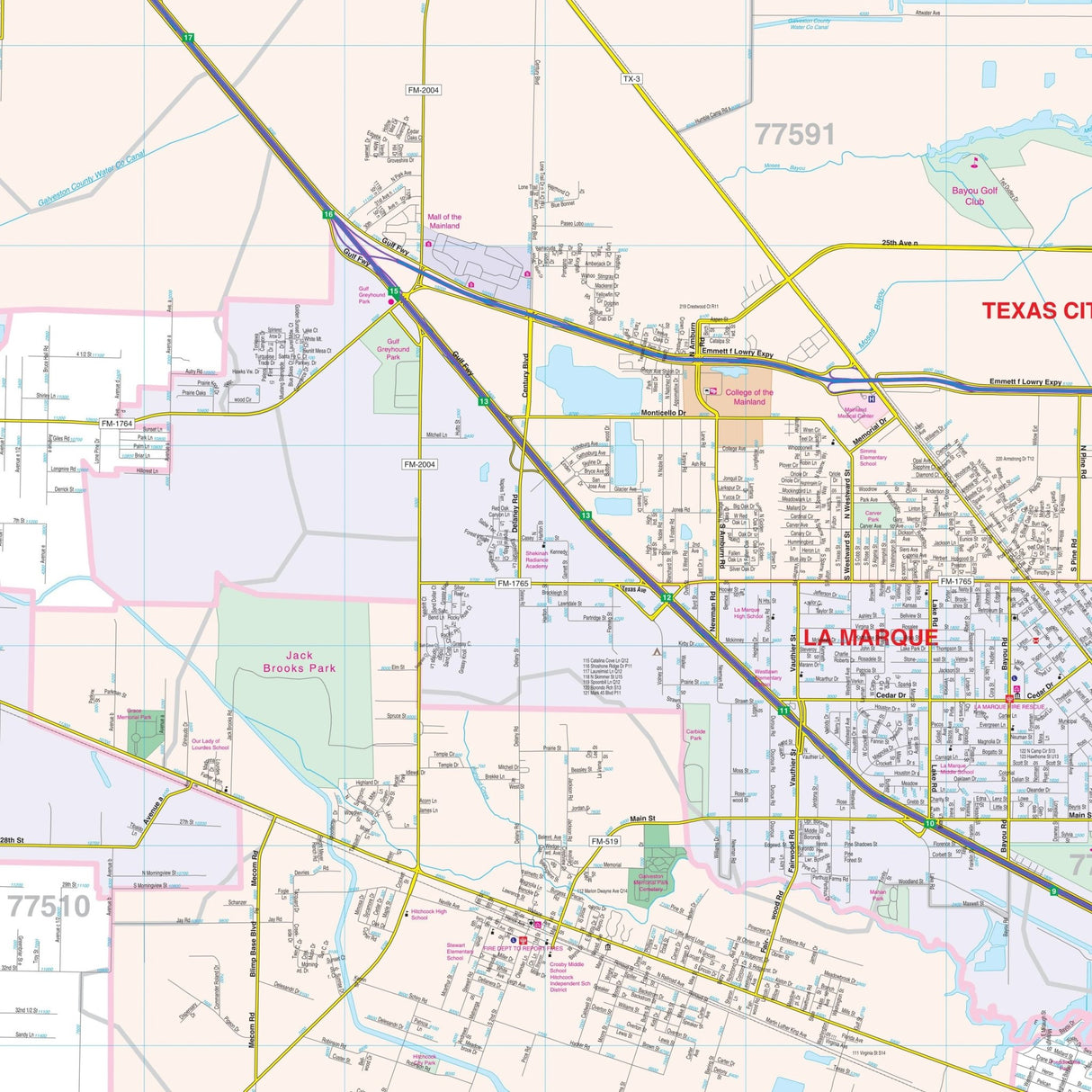 Galveston, TX Wall Map - Ultimate Globes - POD - KA - C - TX - GALVESTON - PAPER - Ultimate Globes