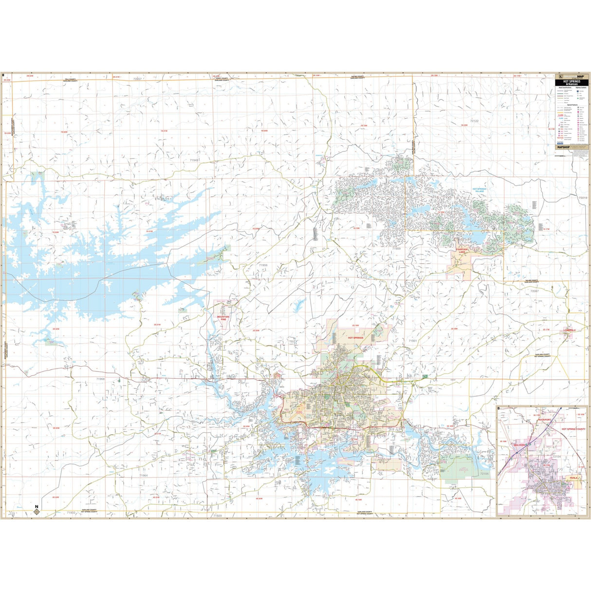 Hot Springs & Garland County, AR Wall Map - Ultimate Globes - POD - KA - C - AR - HOTSPRINGS - PAPER - Ultimate Globes