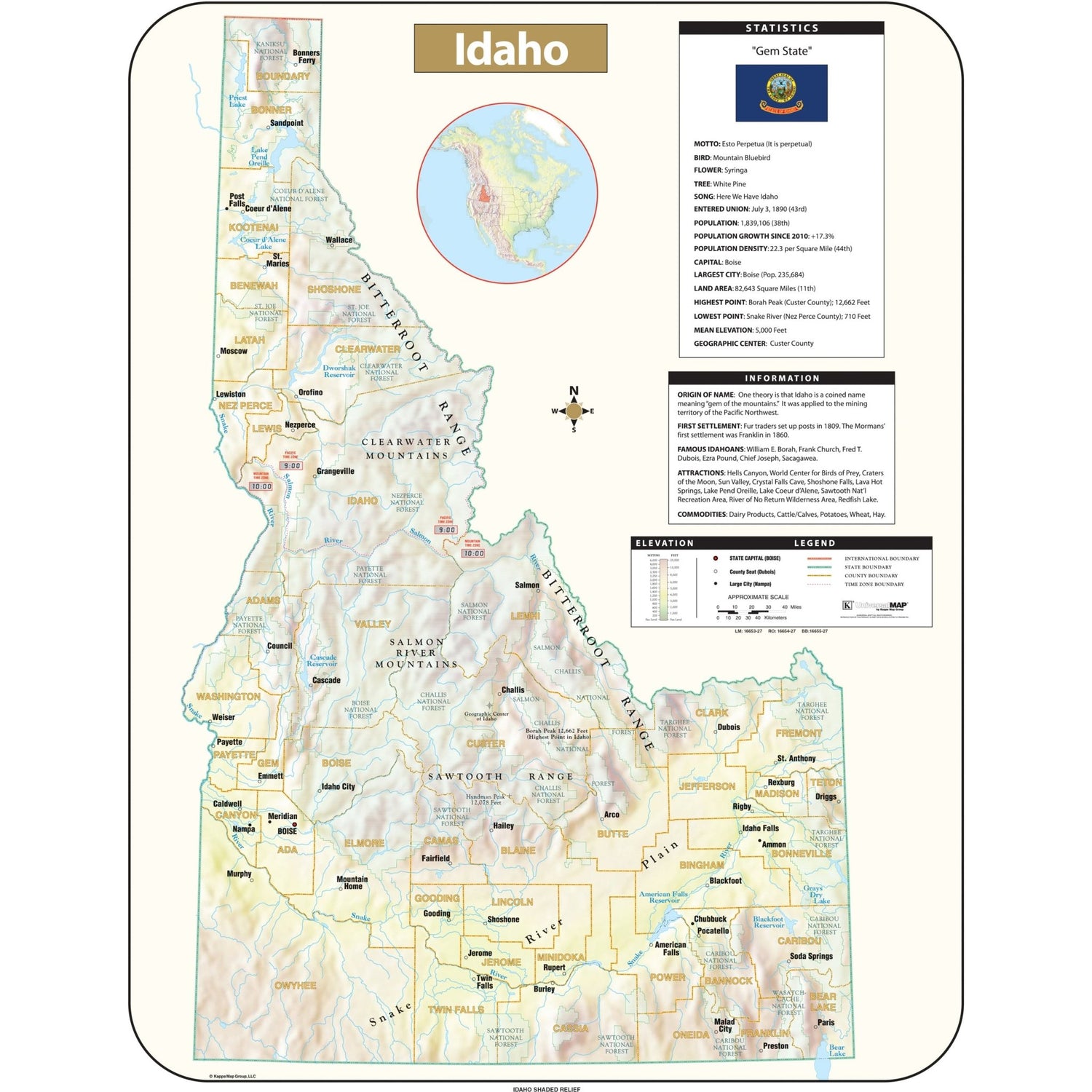 Idaho Shaded Relief State Wall Map - Ultimate Globes - POD - KA - S - ID - SHR - 29X38 - PAPER - Ultimate Globes