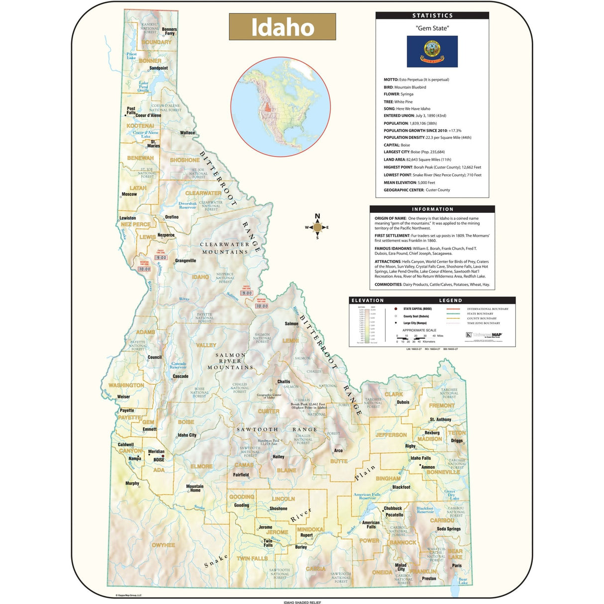 Idaho Shaded Relief State Wall Map - Ultimate Globes - POD - KA - S - ID - SHR - 29X38 - PAPER - Ultimate Globes