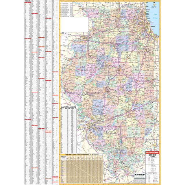 Illinois State Wall Map - Ultimate Globes - POD - KA - S - IL - WALL - PAPER - Ultimate Globes