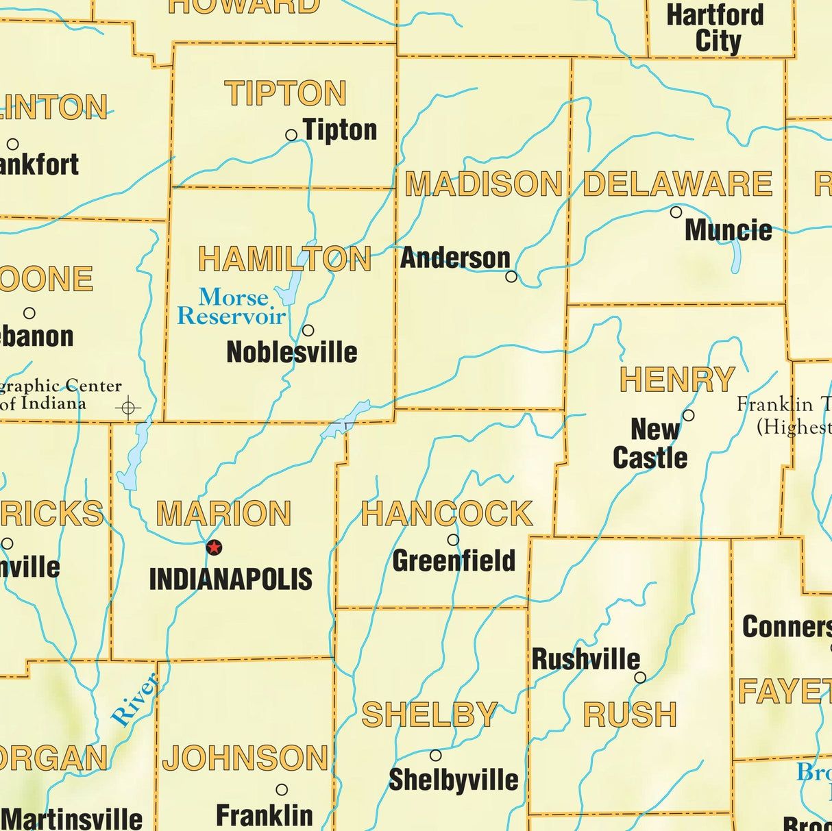 Indiana Shaded Relief State Wall Map - Ultimate Globes - POD - KA - S - IN - SHR - 30X38 - PAPER - Ultimate Globes