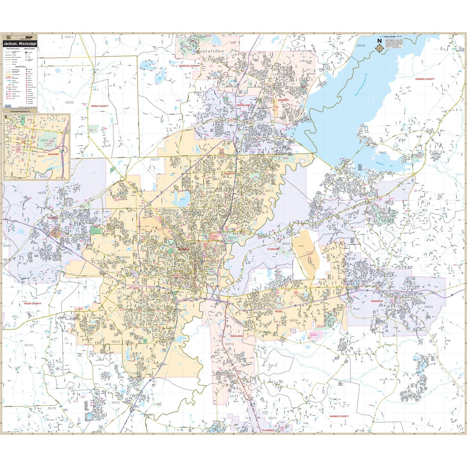 Jackson & Jackson County, MI Wall Map - Ultimate Globes - POD - KA - C - MI - JACKSON - PAPER - Ultimate Globes
