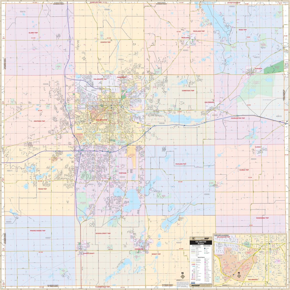 Kalamazoo County, MI Wall Map - Ultimate Globes - POD - KA - C - MI - KALAMAZOO - PAPER - Ultimate Globes