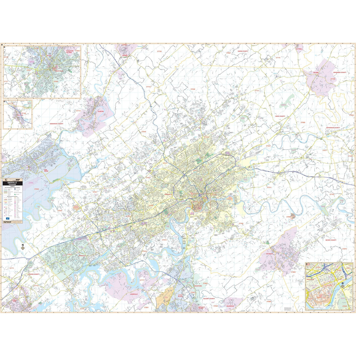 Knoxville, TN Wall Map - Ultimate Globes - POD - KA - C - TN - KNOXVILLE - PAPER - Ultimate Globes