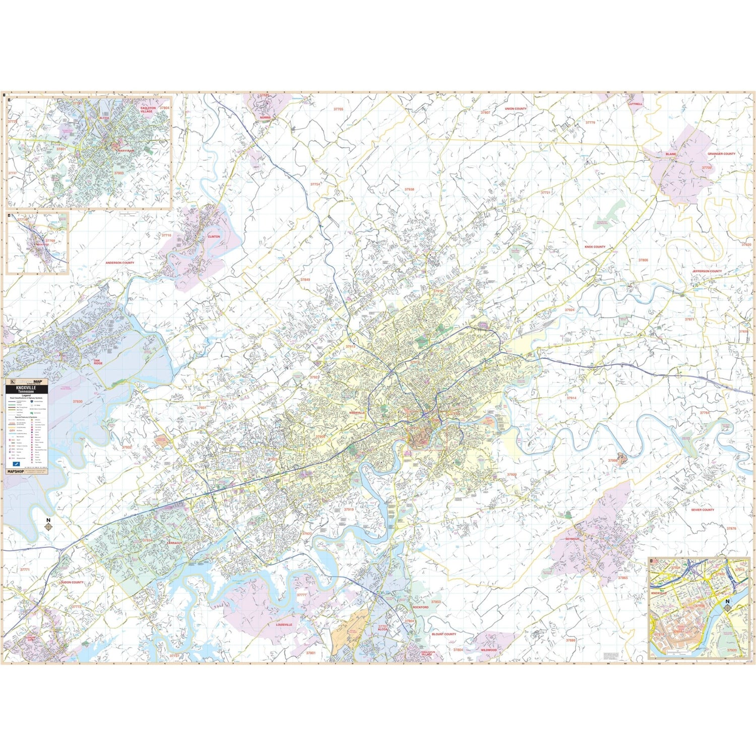 Knoxville, TN Wall Map - Ultimate Globes - POD - KA - C - TN - KNOXVILLE - PAPER - Ultimate Globes