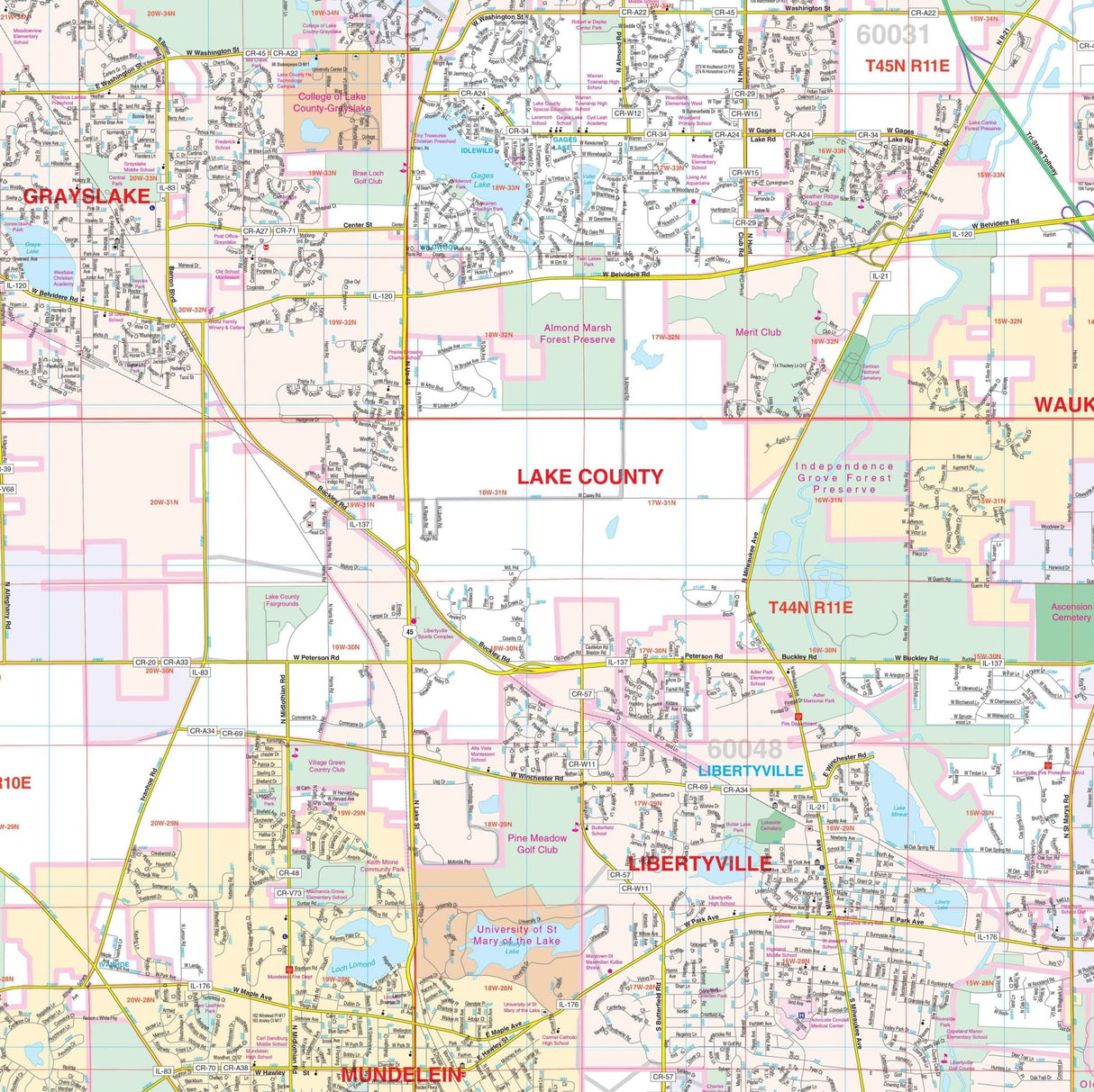 Lake County, IL Wall Map - Ultimate Globes - POD - KA - C - IL - LAKE - PAPER - Ultimate Globes