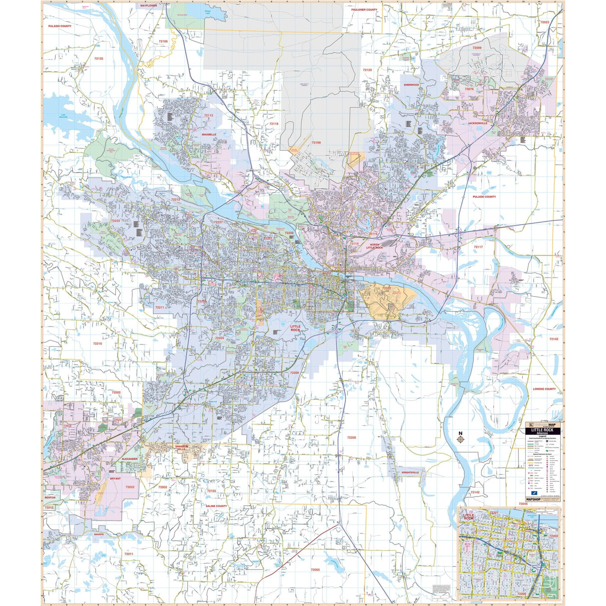 Little Rock, AR Wall Map - Ultimate Globes - POD - KA - C - AR - LITTLEROCK - PAPER - Ultimate Globes