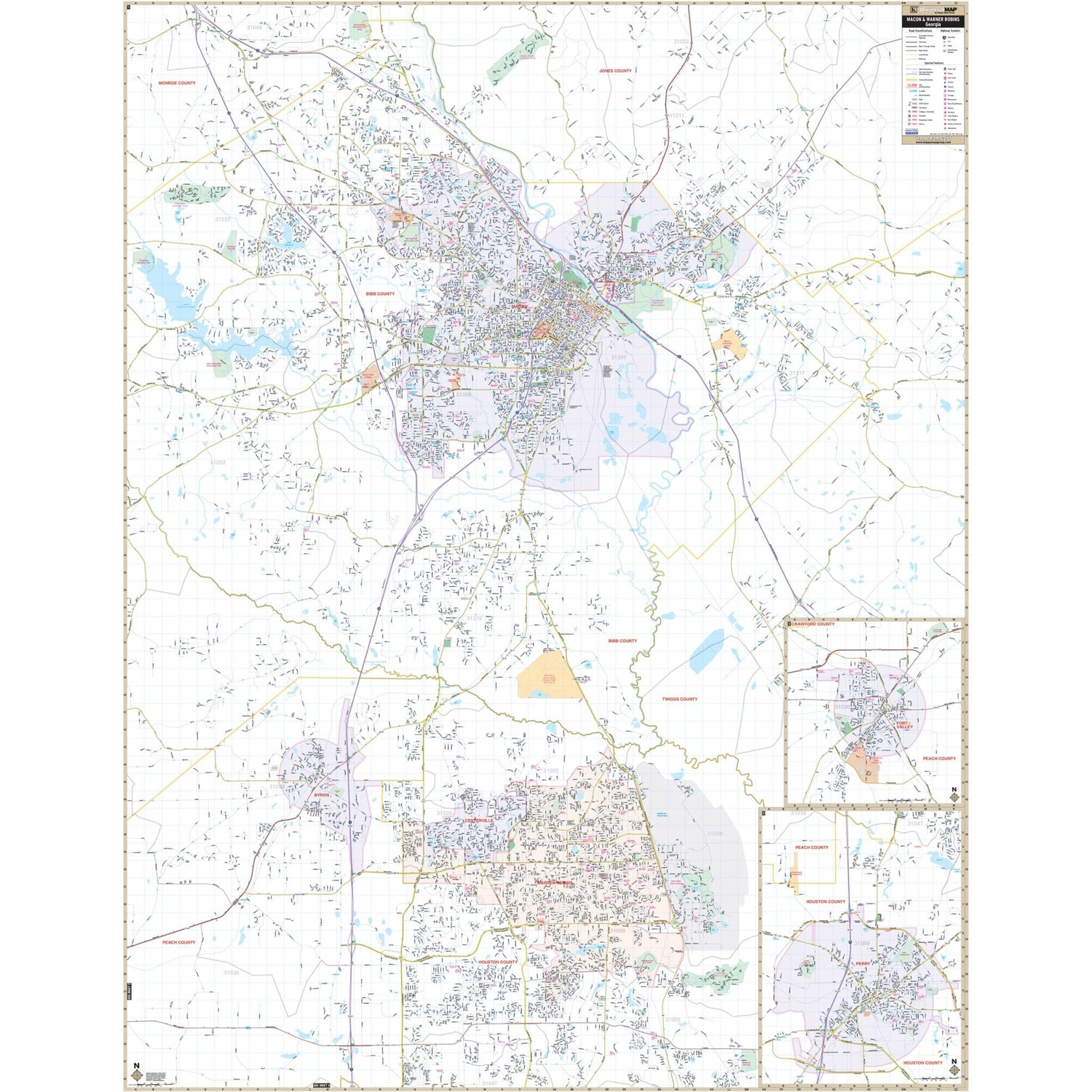 Macon & Warner Robins, GA Wall Map - Ultimate Globes - POD - KA - C - GA - MACON - PAPER - Ultimate Globes
