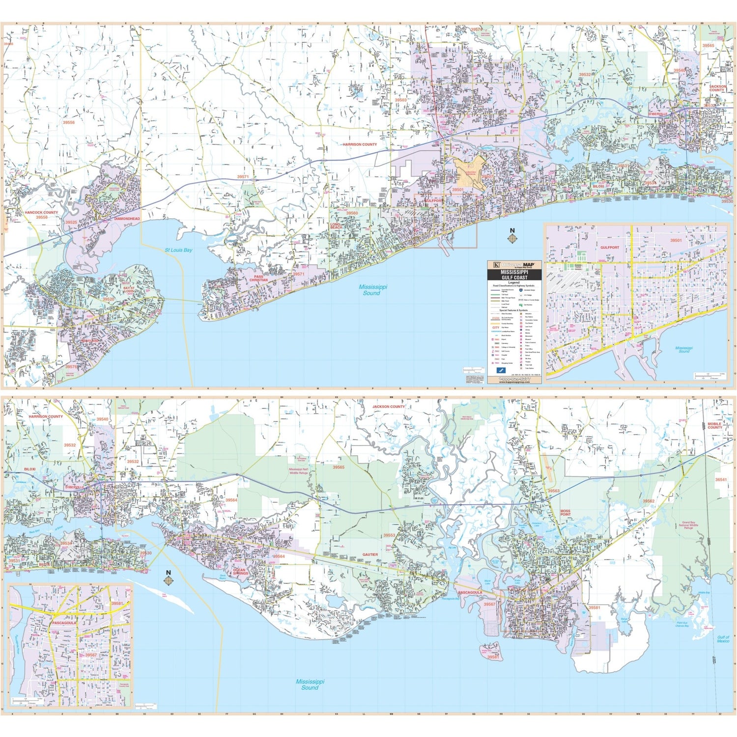 Misssissippi Gulf Coast Regional Wall Map - Ultimate Globes - POD - KA - R - MS - GULFCOAST - PAPER - Ultimate Globes