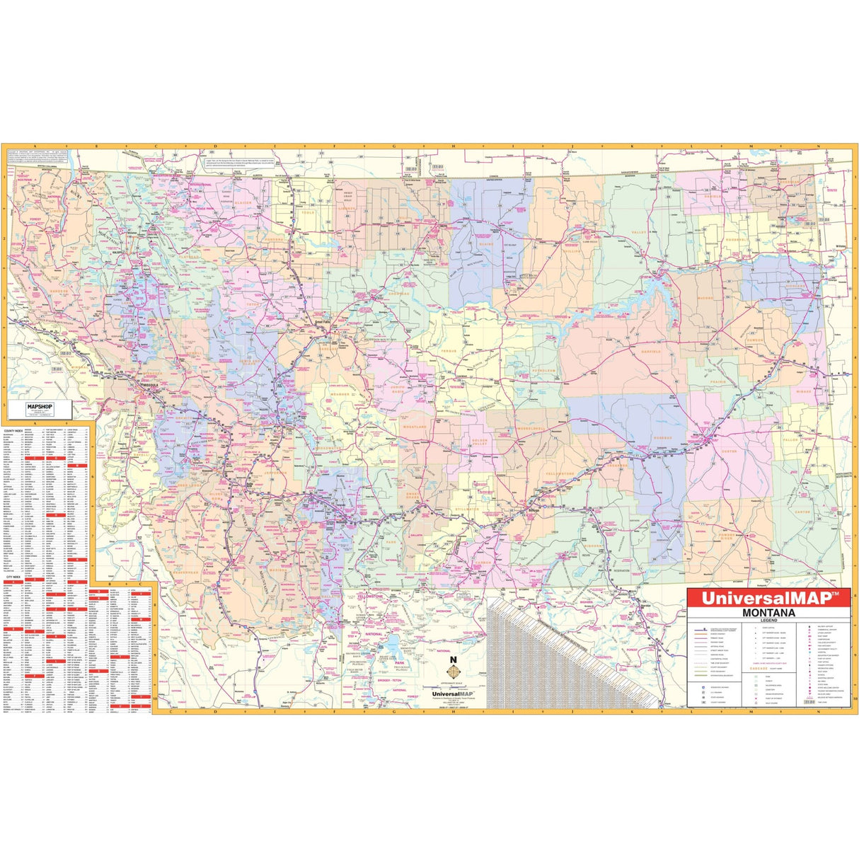 Montana State Wall Map - Ultimate Globes - POD - KA - S - MT - WALL - PAPER - Ultimate Globes