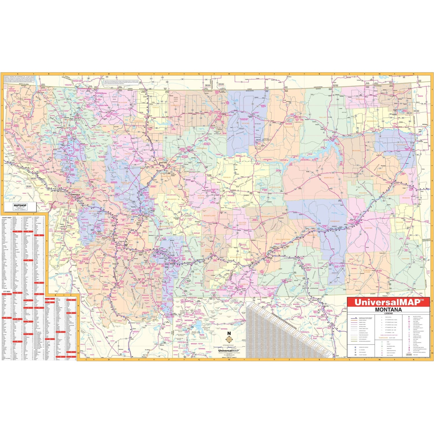 Montana State Wall Map - Ultimate Globes - POD - KA - S - MT - WALL - PAPER - Ultimate Globes