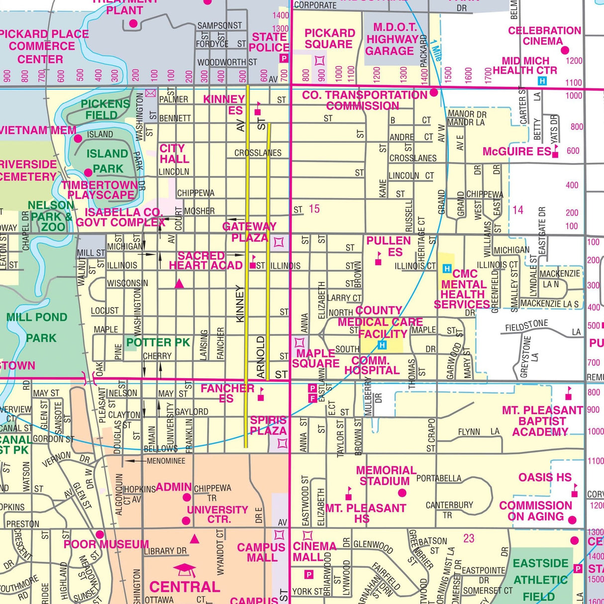 Mt Pleasant, MI Wall Map - Ultimate Globes - POD - KA - C - MI - MTPLEASANT - PAPER - Ultimate Globes