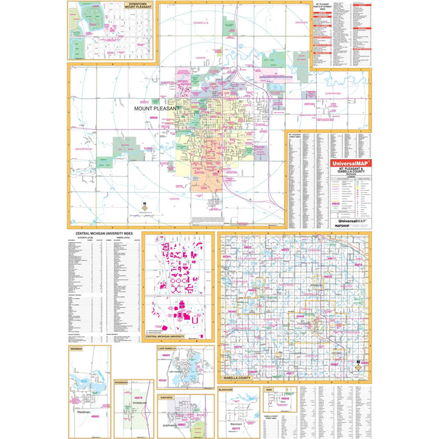 Mt Pleasant, MI Wall Map - Ultimate Globes - POD - KA - C - MI - MTPLEASANT - PAPER - Ultimate Globes