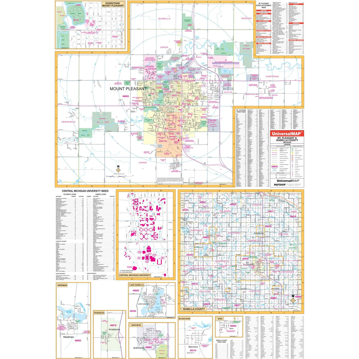 Mt Pleasant, MI Wall Map - Ultimate Globes - POD - KA - C - MI - MTPLEASANT - PAPER - Ultimate Globes
