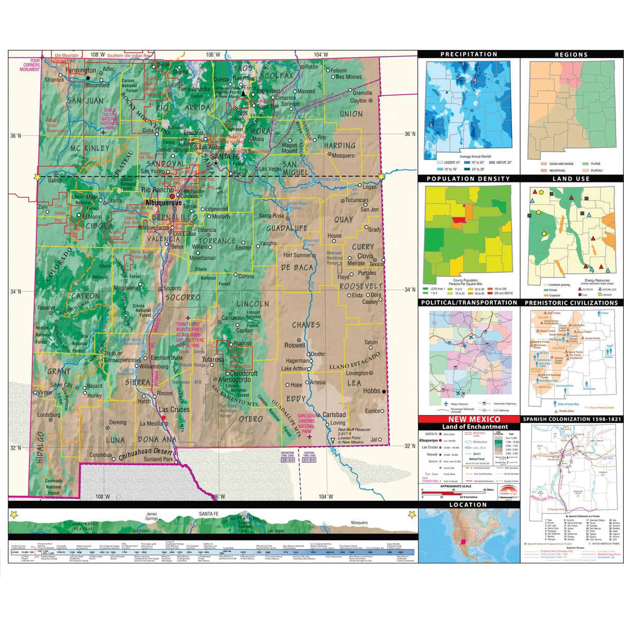 New Mexico Intermediate Thematic State Wall Map - Ultimate Globes - POD - KA - S - NM - INTER - PAPER - Ultimate Globes