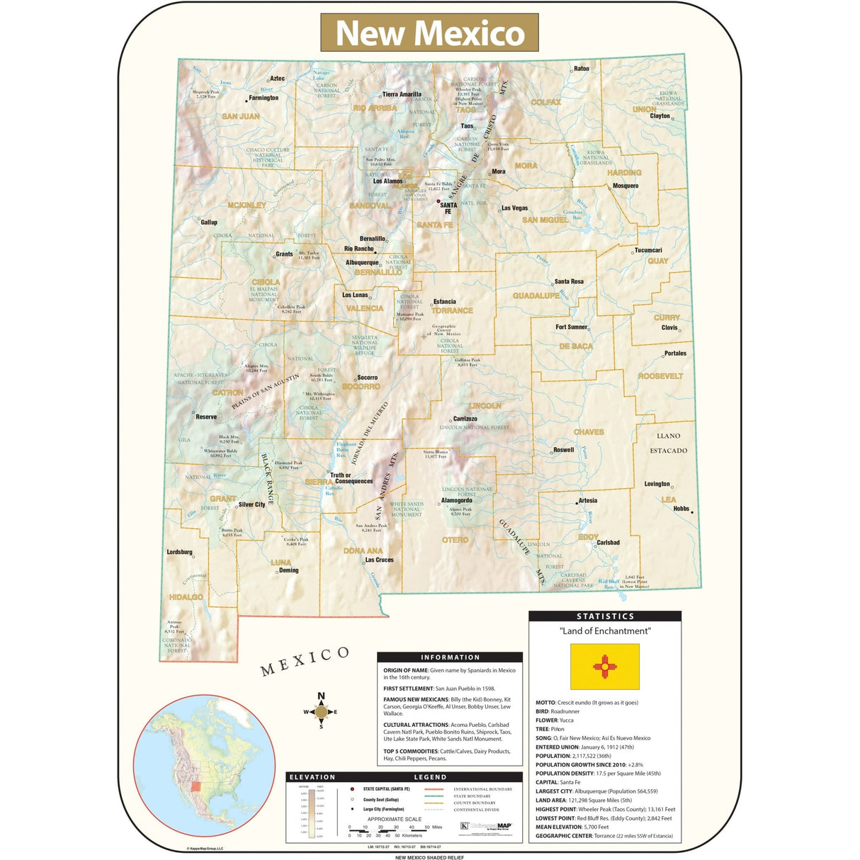 New Mexico Shaded Relief State Wall Map - Ultimate Globes - POD - KA - S - NM - SHR - 28X38 - PAPER - Ultimate Globes