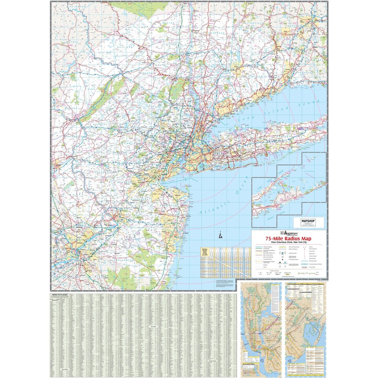 New York City 75 - Mile Radius Tri - State Area Regional Wall Map - Ultimate Globes - POD - KA - R - NY - TRISTATE - PAPER - Ultimate Globes