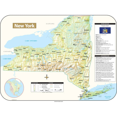 New York Shaded Relief State Wall Map - Ultimate Globes - POD - KA - S - NY - SHR - 38X28 - PAPER - Ultimate Globes