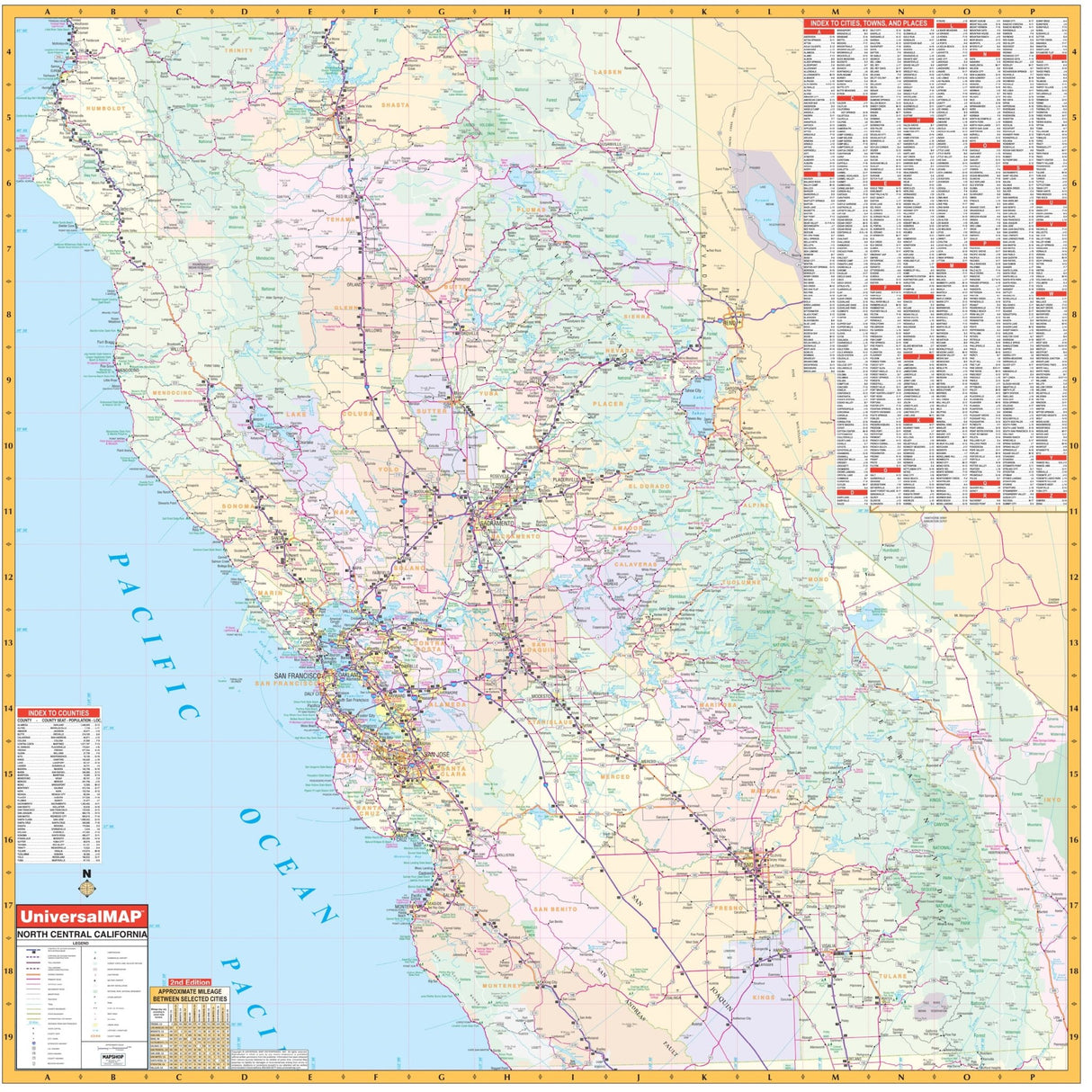 North Central California Regional Wall Map - Ultimate Globes - POD - KA - R - CA - NORTHCENTRAL - PAPER - Ultimate Globes
