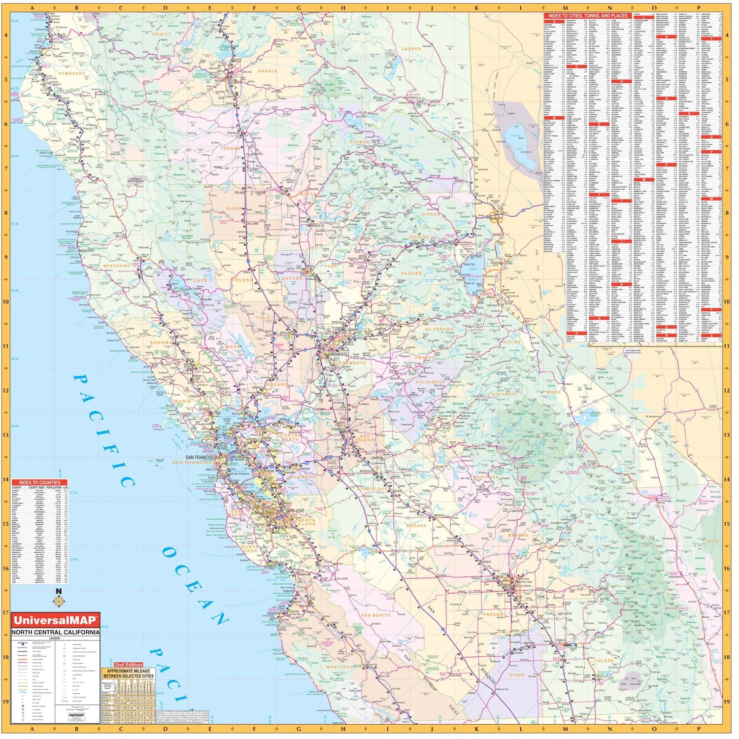 North Central California Regional Wall Map - Ultimate Globes - POD - KA - R - CA - NORTHCENTRAL - PAPER - Ultimate Globes