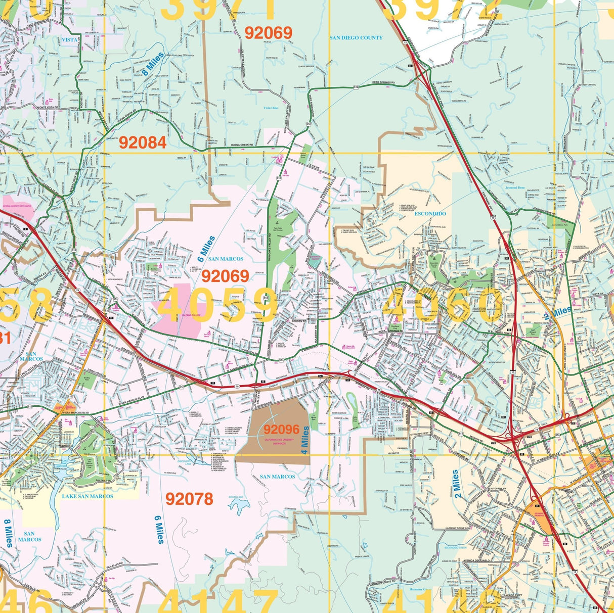 Northern San Diego County Wall Map - Ultimate Globes - POD - KA - C - CA - SANDIEGONORTH - PAPER - Ultimate Globes