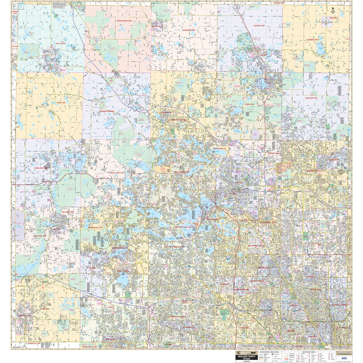 Oakland County, MI Wall Map - Ultimate Globes - POD - KA - C - MI - OAKLAND - PAPER - Ultimate Globes