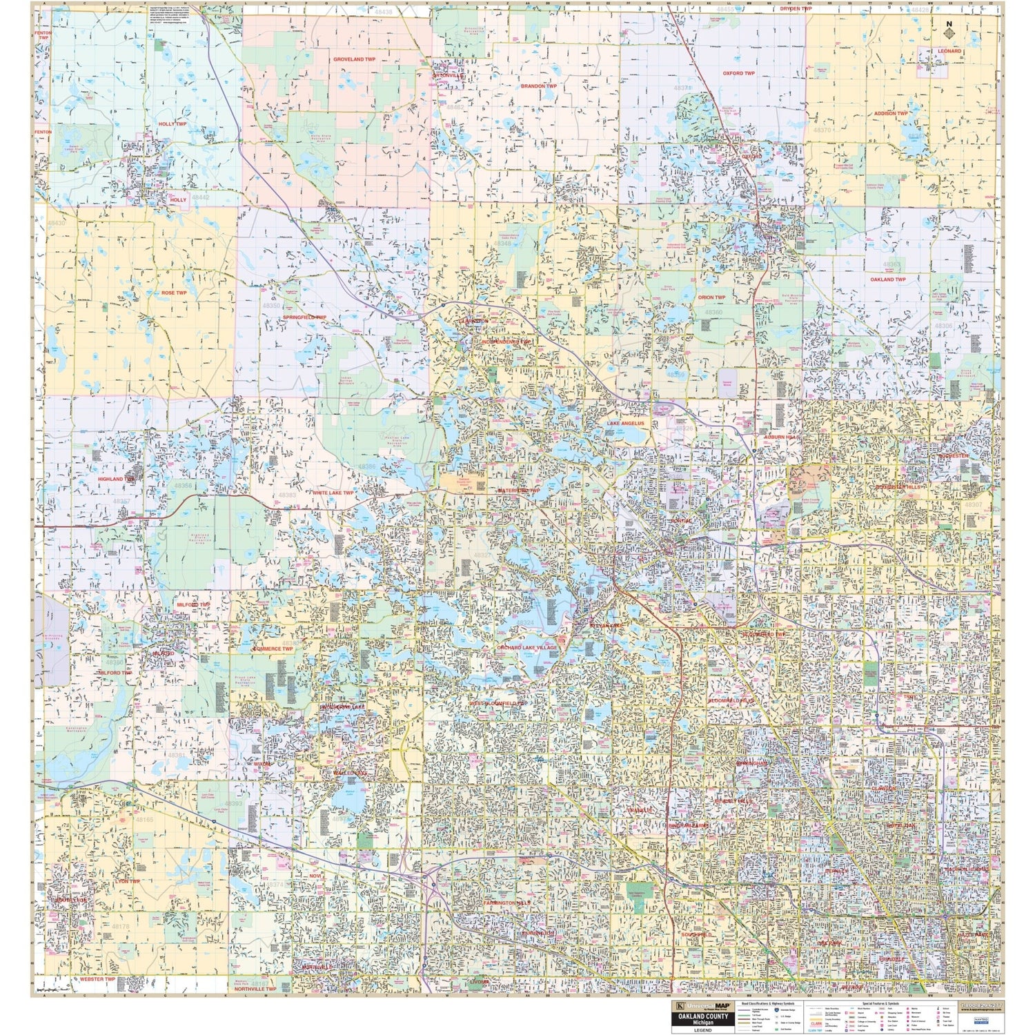 Oakland County, MI Wall Map - Ultimate Globes - POD - KA - C - MI - OAKLAND - PAPER - Ultimate Globes