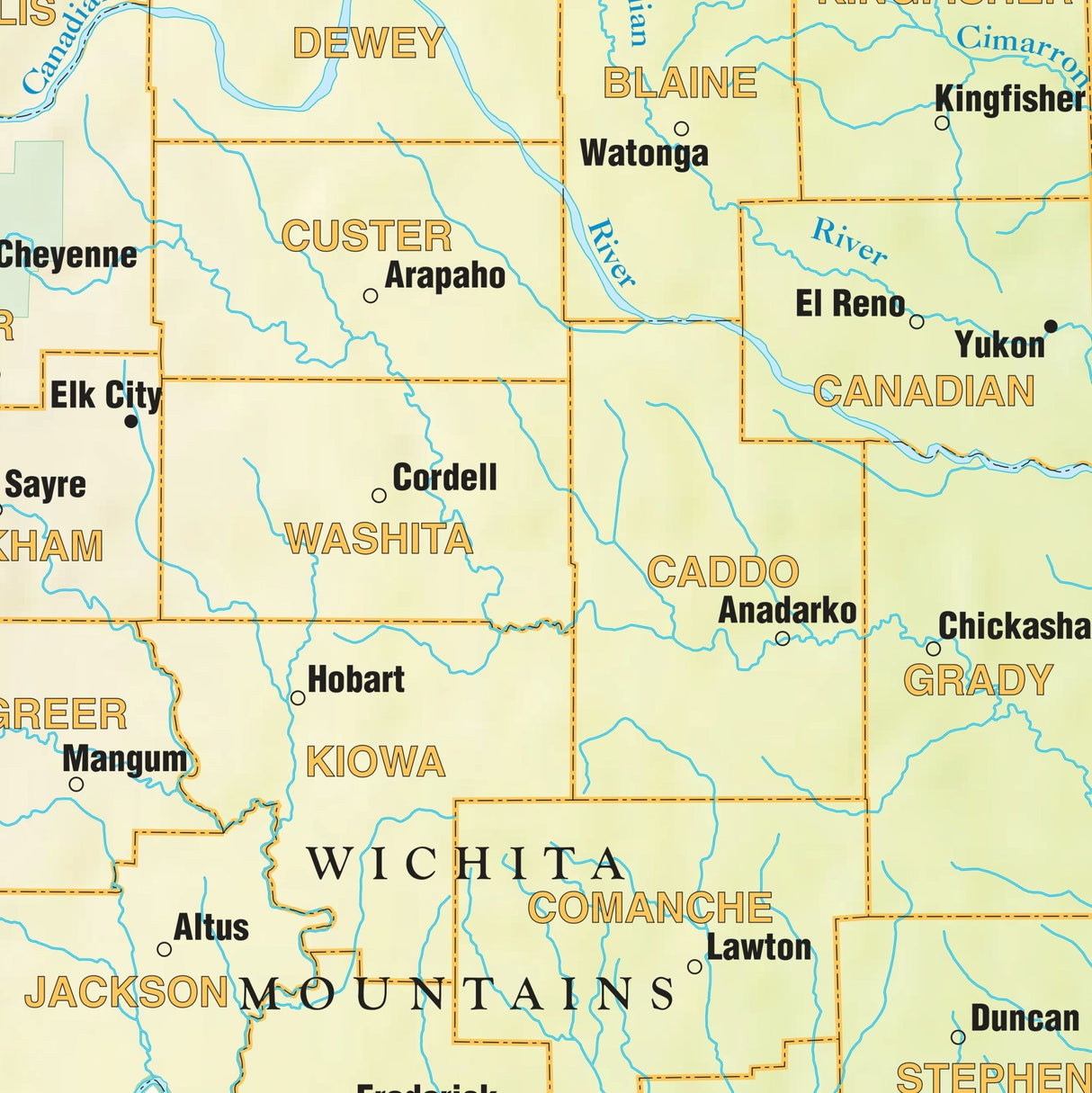 Oklahoma Shaded Relief State Wall Map - Ultimate Globes - POD - KA - S - OK - SHR - 38X28 - PAPER - Ultimate Globes