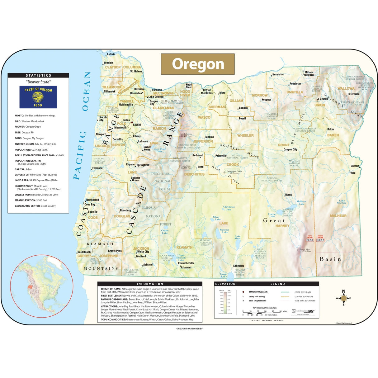Oregon Shaded Relief State Wall Map - Ultimate Globes - POD - KA - S - OR - SHR - 63X47 - PAPER - Ultimate Globes