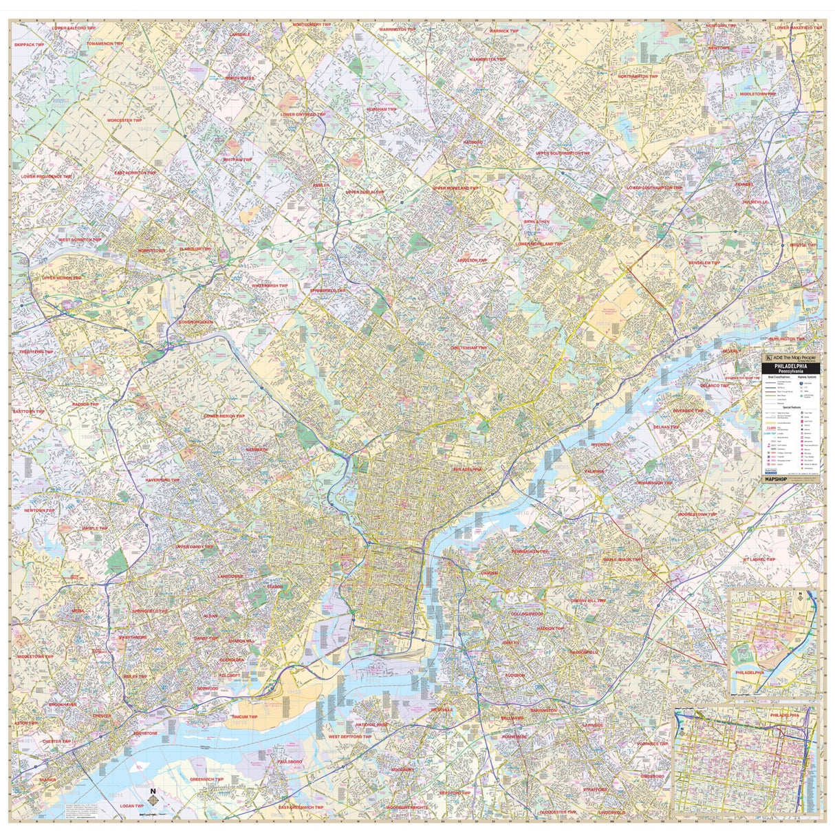 Philadelphia, PA Metro Wall Map - Ultimate Globes - POD - KA - C - PA - PHILADELPHIA - PAPER - Ultimate Globes