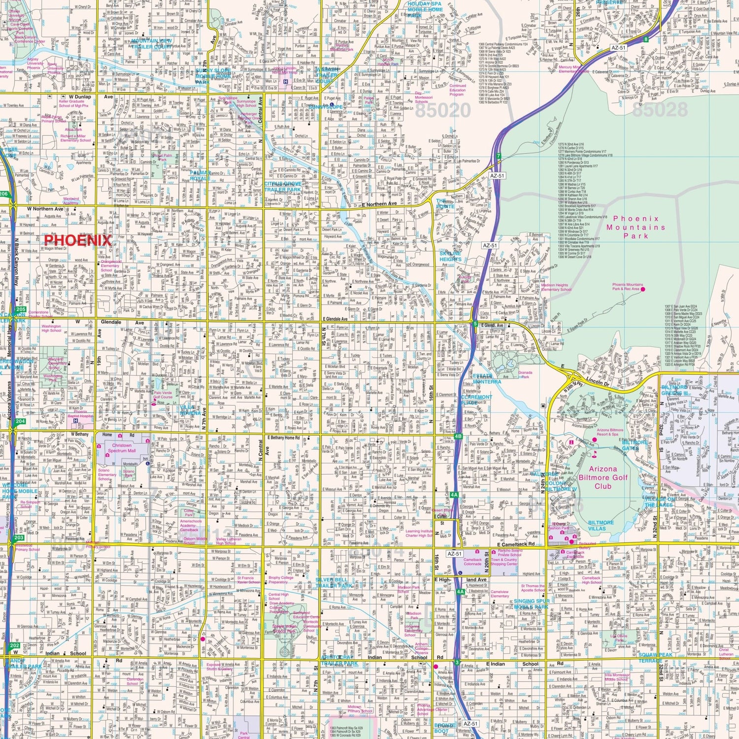 Phoenix, AZ Wall Map - Ultimate Globes - POD - KA - C - AZ - PHOENIX - LAMINATED - Ultimate Globes