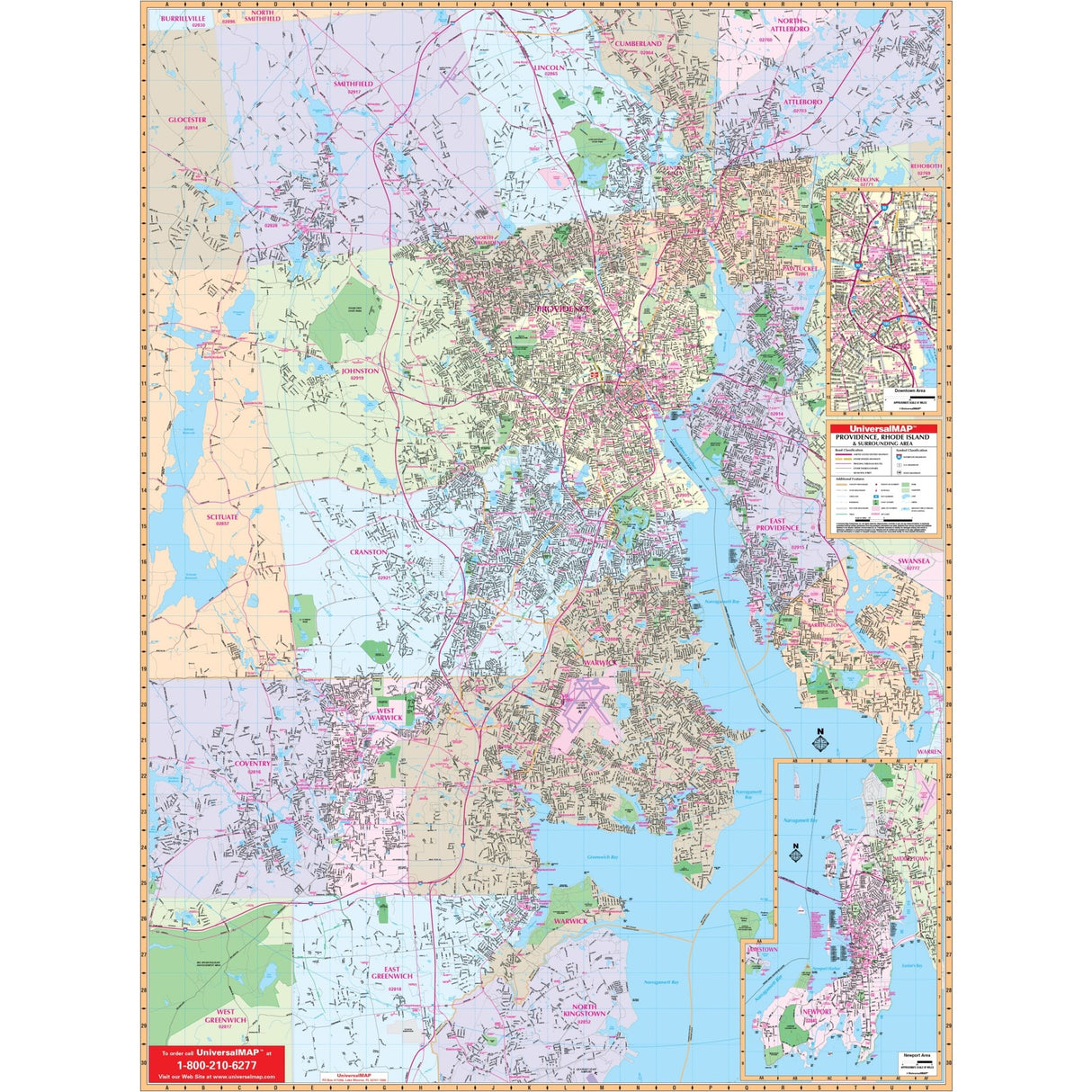 Providence, RI Wall Map - Ultimate Globes - POD - KA - C - RI - PROVIDENCE - PAPER - Ultimate Globes