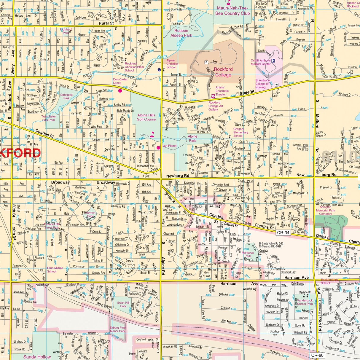 Rockford, IL Wall Map - Ultimate Globes - POD - KA - C - IL - ROCKFORD - PAPER - Ultimate Globes