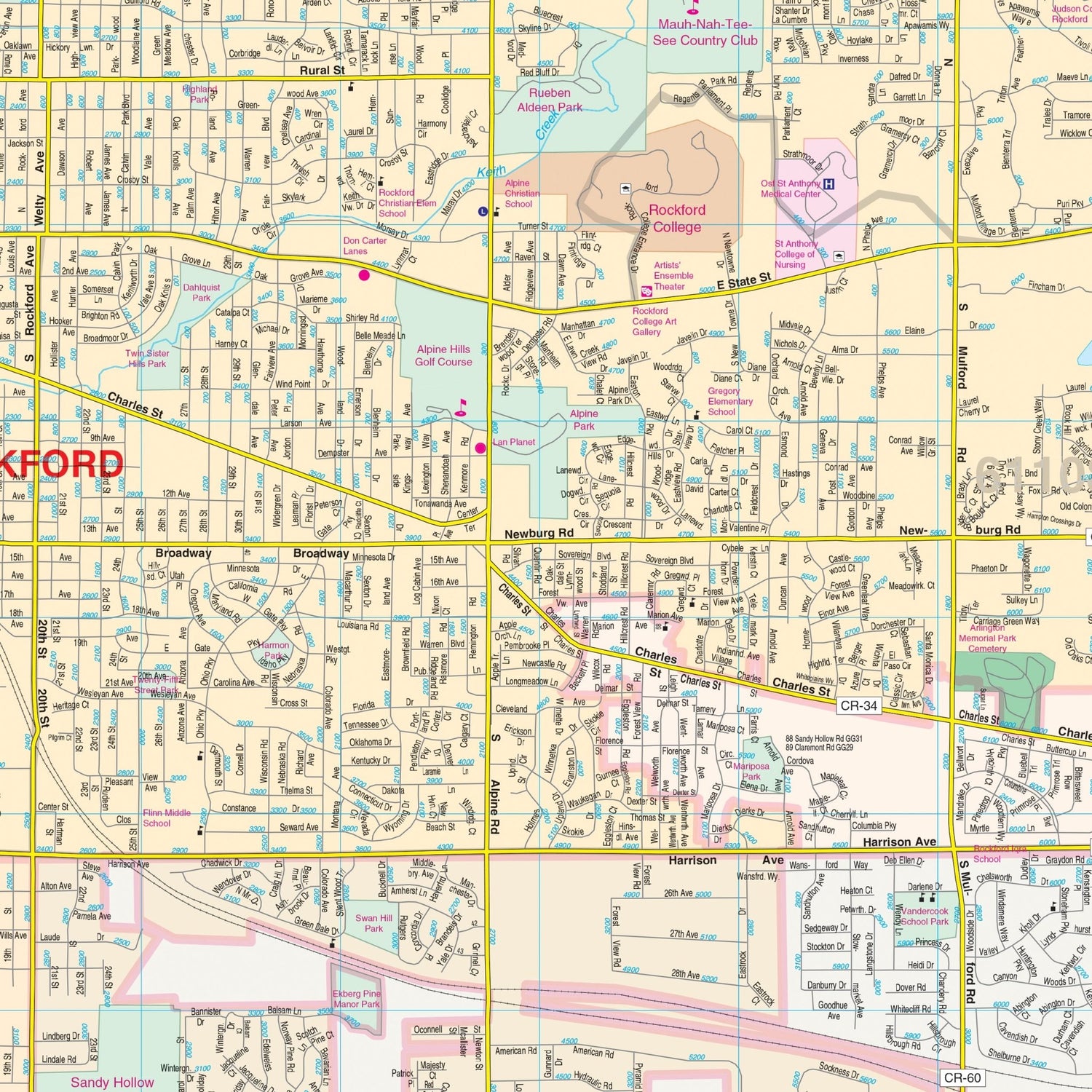 Rockford, IL Wall Map - Ultimate Globes - POD - KA - C - IL - ROCKFORD - PAPER - Ultimate Globes