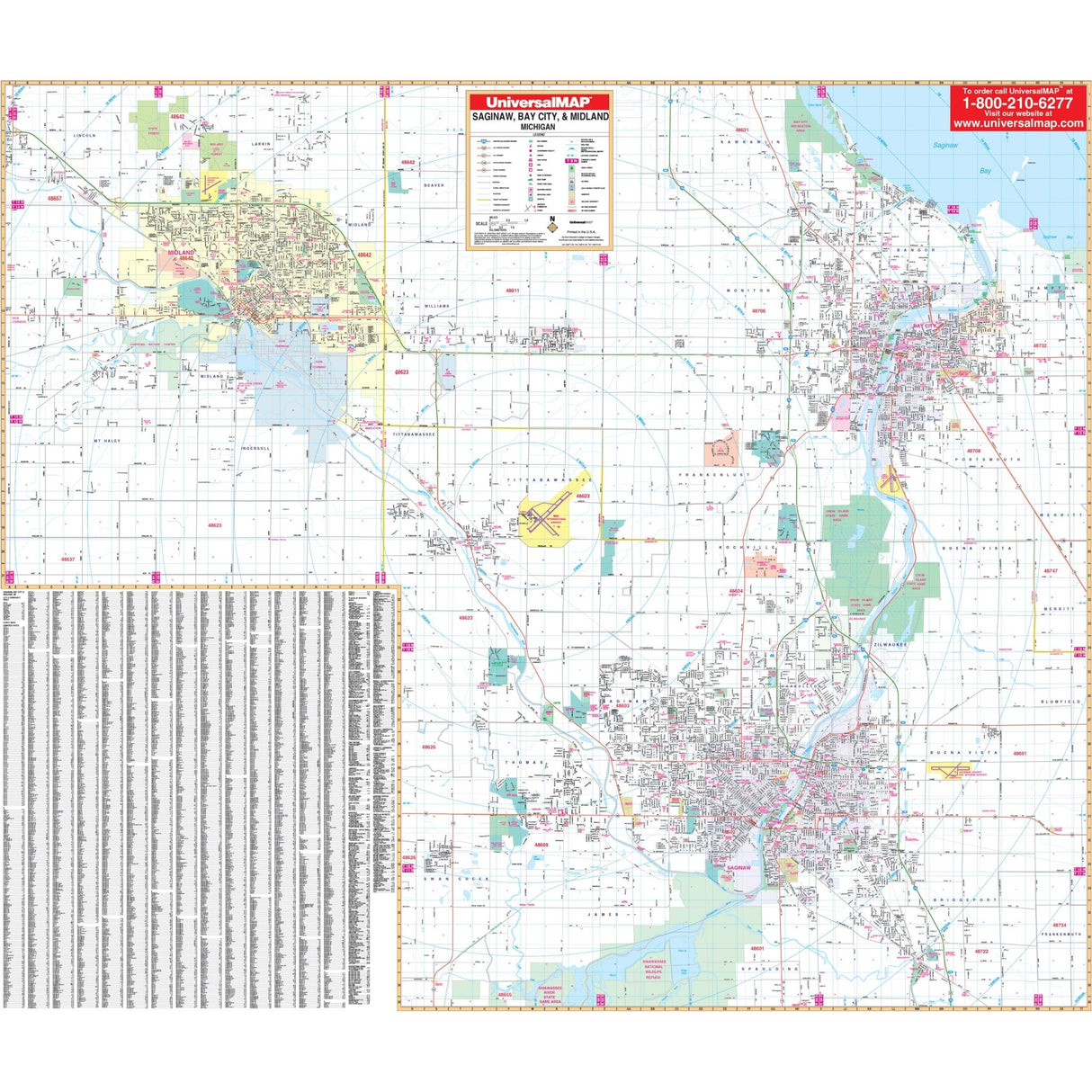 Saginaw, Bay City & Midland, MI Wall Map - Ultimate Globes - POD - KA - C - MI - SAGINAW - PAPER - Ultimate Globes