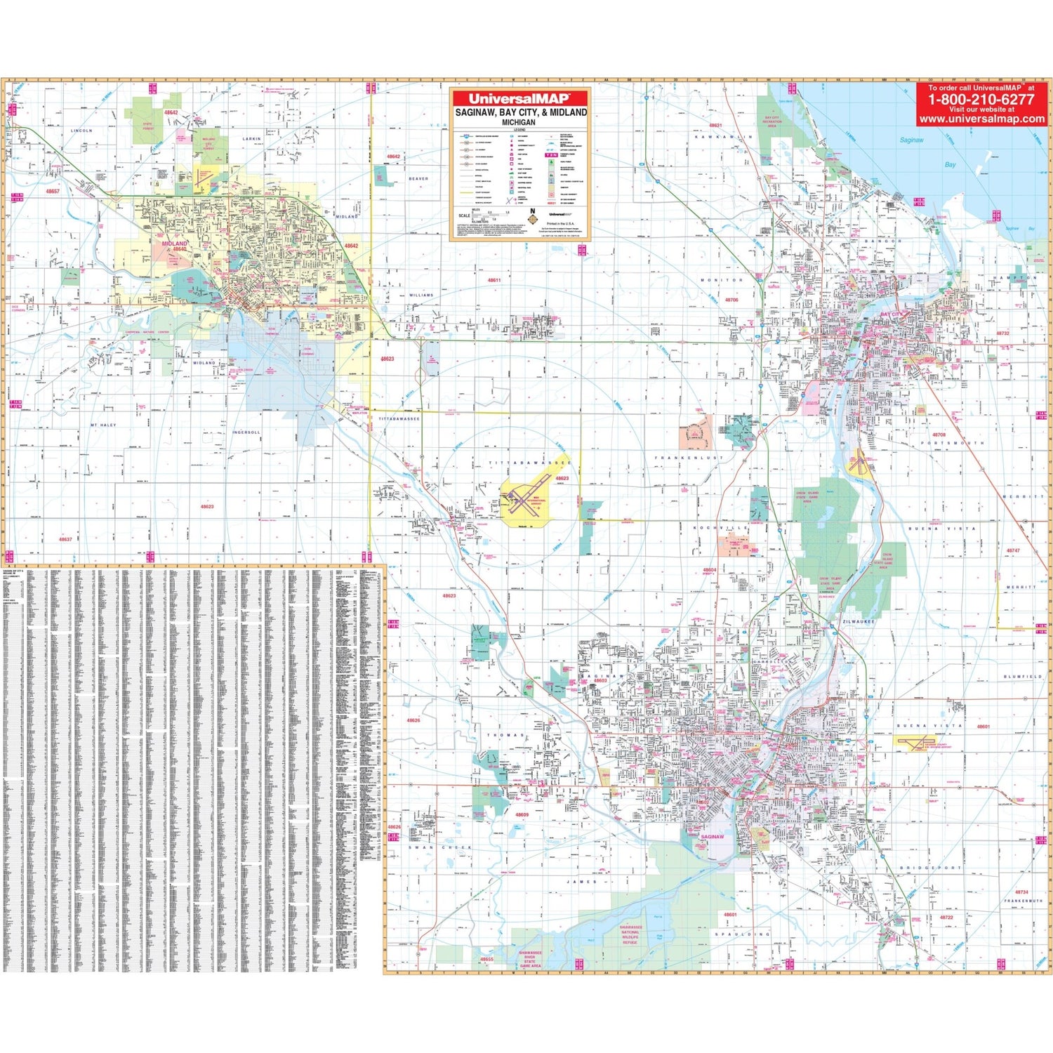 Saginaw, Bay City & Midland, MI Wall Map - Ultimate Globes - POD - KA - C - MI - SAGINAW - PAPER - Ultimate Globes