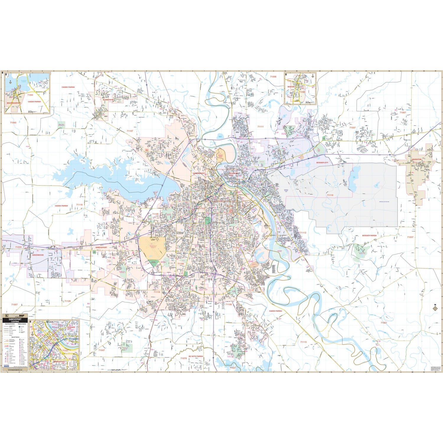 Shreveport & Bossier City, LA Wall Map - Ultimate Globes - POD - KA - C - LA - SHREVEPORT - PAPER - Ultimate Globes