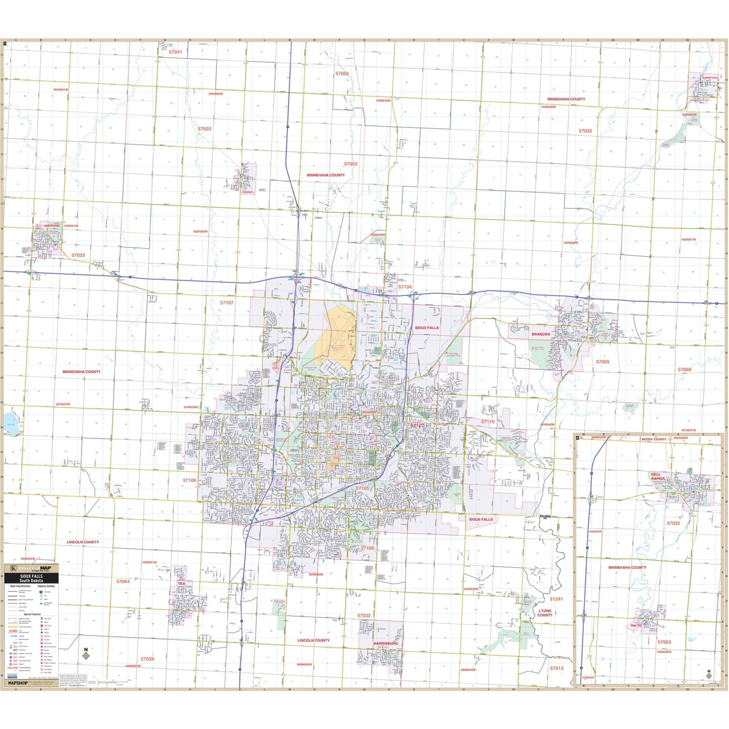Sioux Falls, SD Wall Map - Ultimate Globes - POD - KA - C - SD - SIOUXFALLS - PAPER - Ultimate Globes
