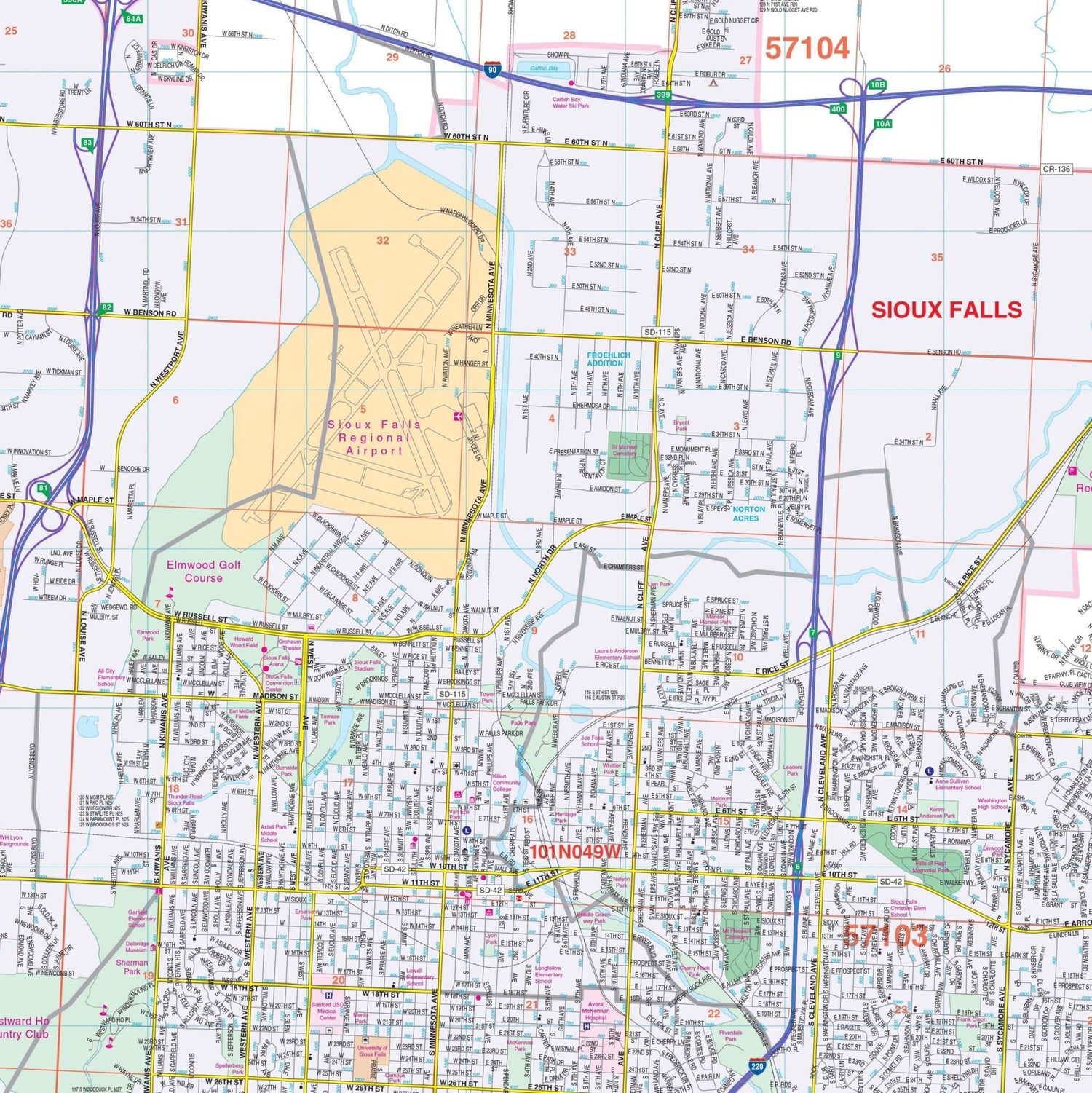 Sioux Falls, SD Wall Map - Ultimate Globes - POD - KA - C - SD - SIOUXFALLS - PAPER - Ultimate Globes