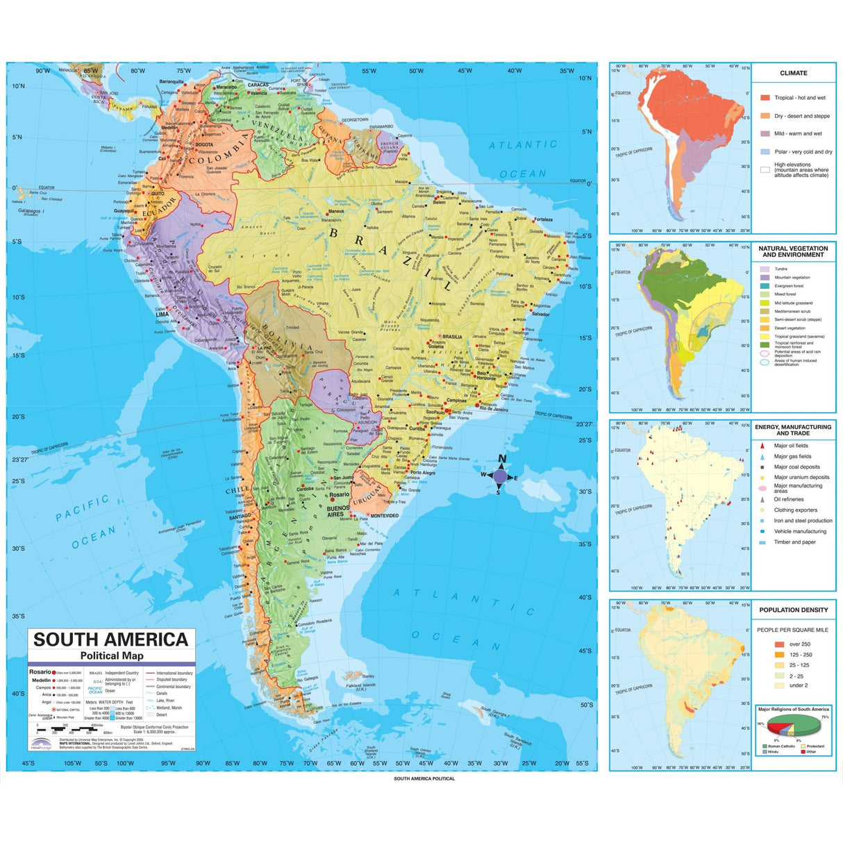 South America Advanced Political Wall Map - Ultimate Globes - POD - KA - SAM - ADV - POL - 46X42 - PAPER - Ultimate Globes