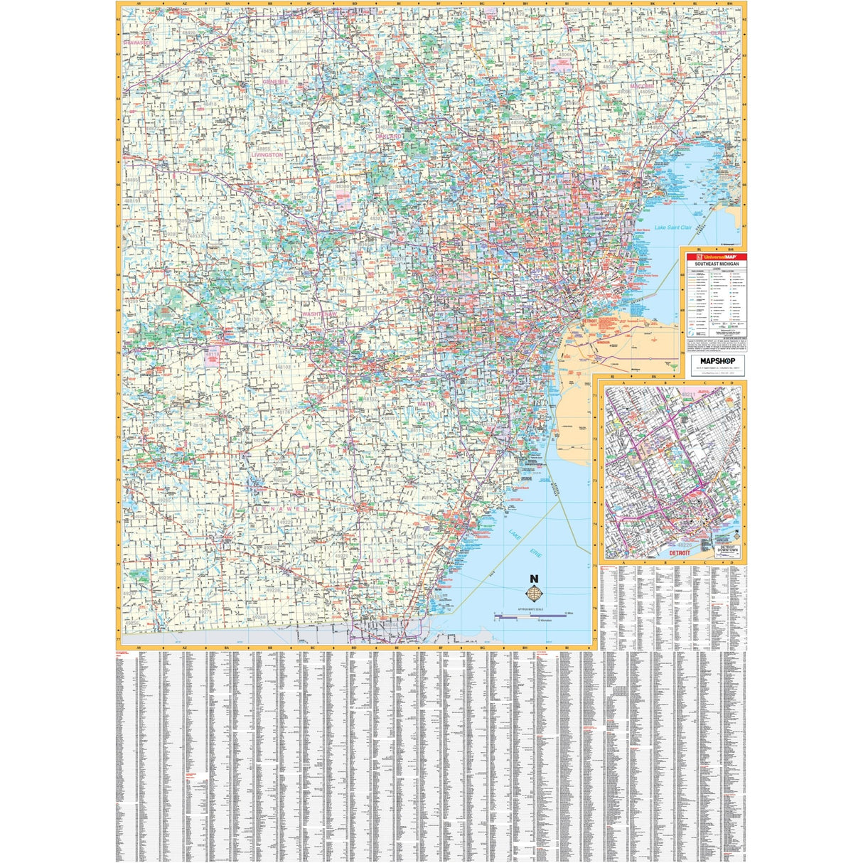 Southeast Michigan Regional Wall Map - Ultimate Globes - POD - KA - R - MI - SOUTHEAST - PAPER - Ultimate Globes