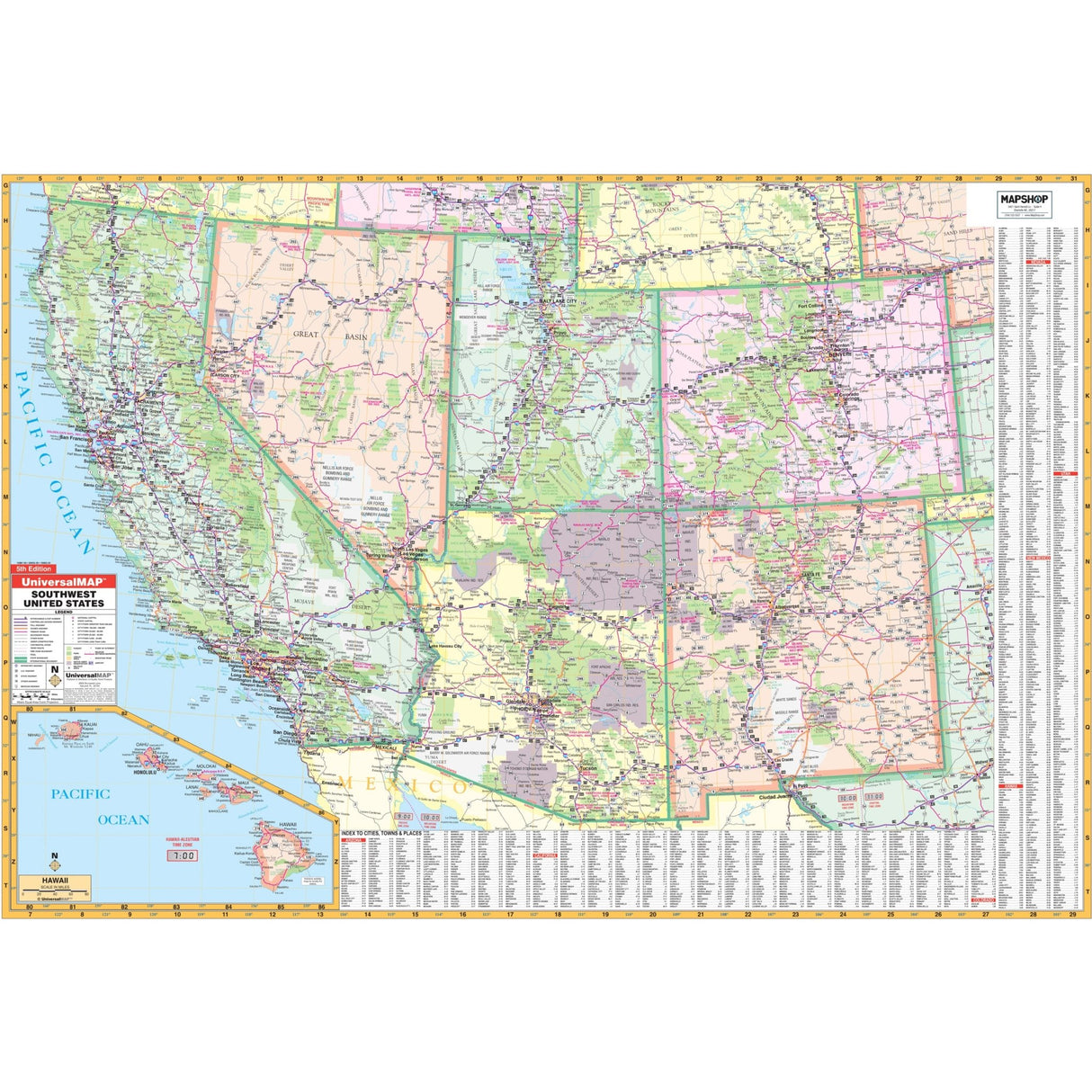 Southwest United States Regional Wall Map - Ultimate Globes - POD - KA - R - US - SOUTHWEST - PAPER - Ultimate Globes