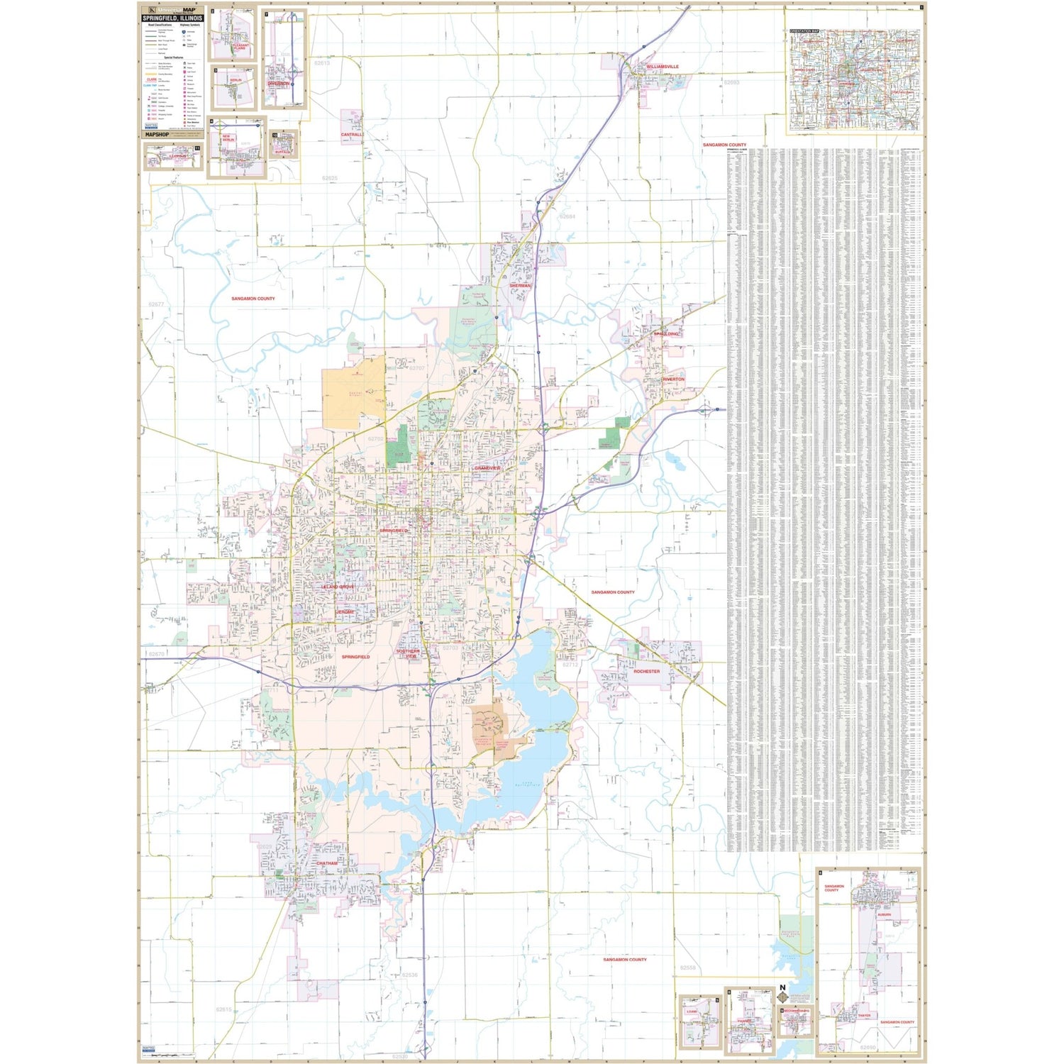 Springfield, IL Wall Map - Ultimate Globes - POD - KA - C - IL - SPRINGFIELD - PAPER - Ultimate Globes