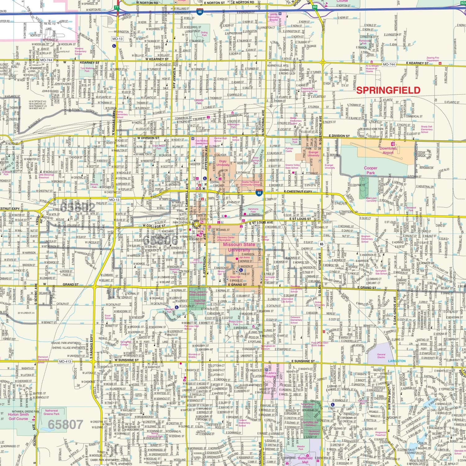 Springfield, MO Wall Map - Ultimate Globes - POD - KA - C - MO - SPRINGFIELD - PAPER - Ultimate Globes