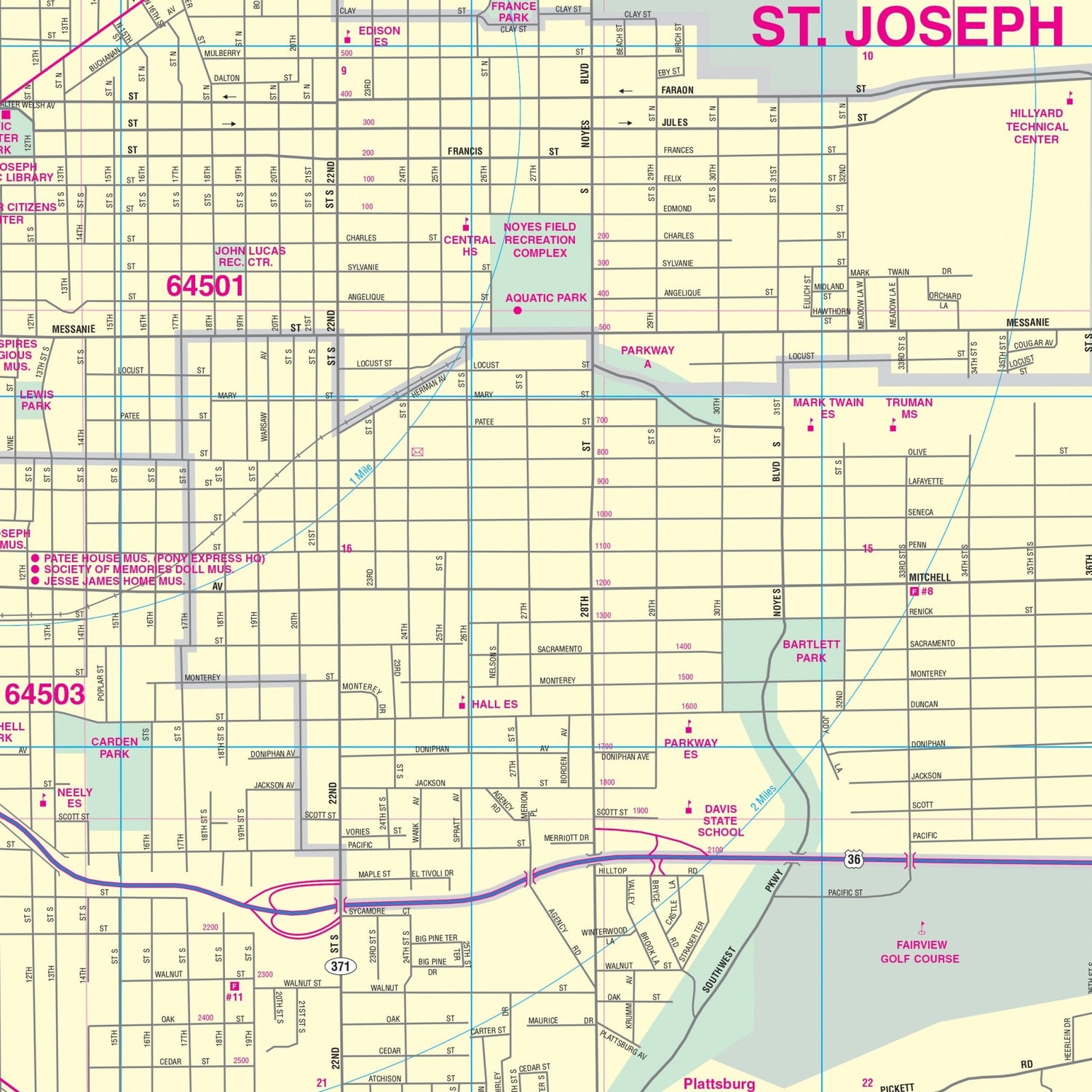 St Joseph, MO Wall Map - Ultimate Globes - POD - KA - C - MO - STJOSEPH - PAPER - Ultimate Globes