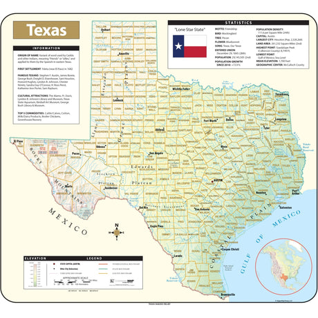 Texas Shaded Relief State Wall Map - Ultimate Globes - POD - KA - S - TX - SHR - 38X34 - PAPER - Ultimate Globes