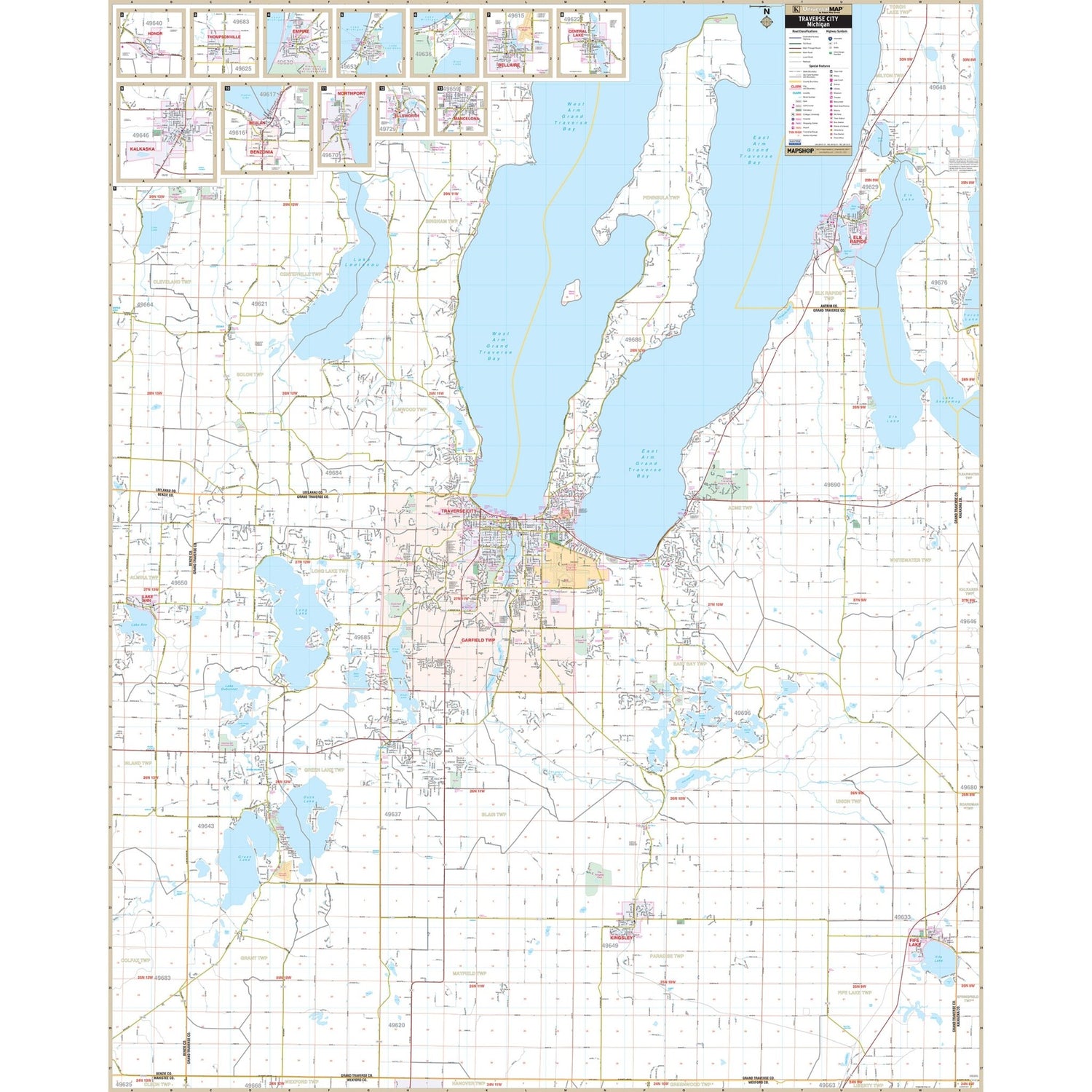 Traverse City & Grand Traverse County, MI Wall Map - Ultimate Globes - POD - KA - C - MI - TRAVERSECITY - PAPER - Ultimate Globes